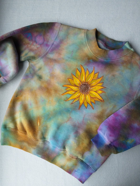 Hand Painted Sunflower on our Coral Crew Neck Jumper